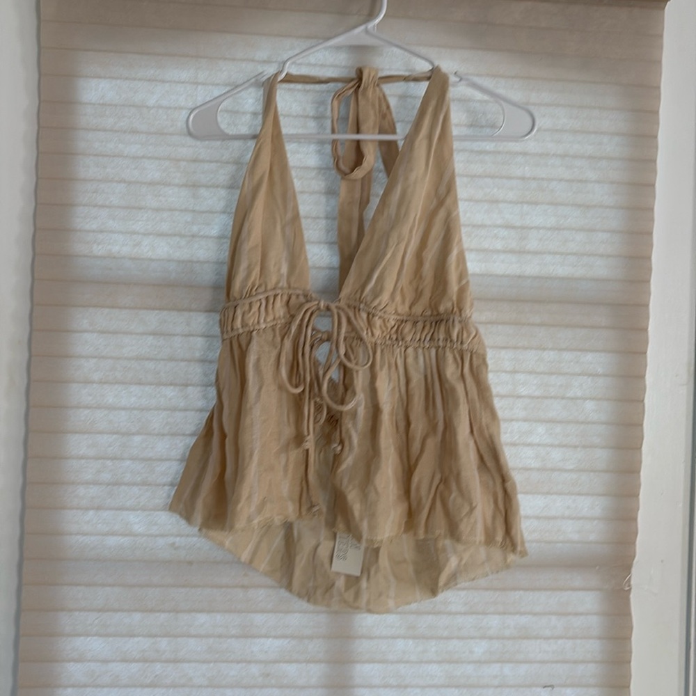 Tan linen halter top